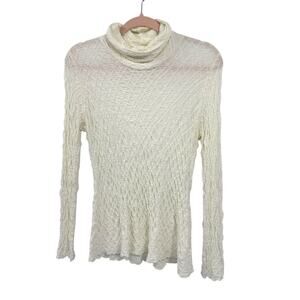 Sno Skins Turtleneck Small Crinkle Stretch knit White Pullover
